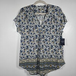 NEW Lucky Brand Ditsy Floral Boho V-Neck Tunic Blouse Top Size XL